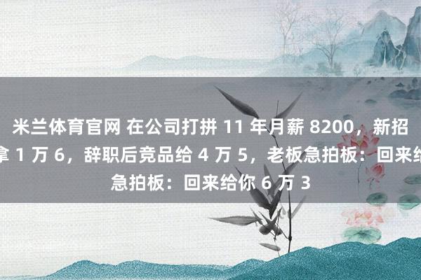 米兰体育官网 在公司打拼 11 年月薪 8200，新招的年轻人拿 1 万 6，辞职后竞品给 4 万 5，老板急拍板：回来给你 6 万 3