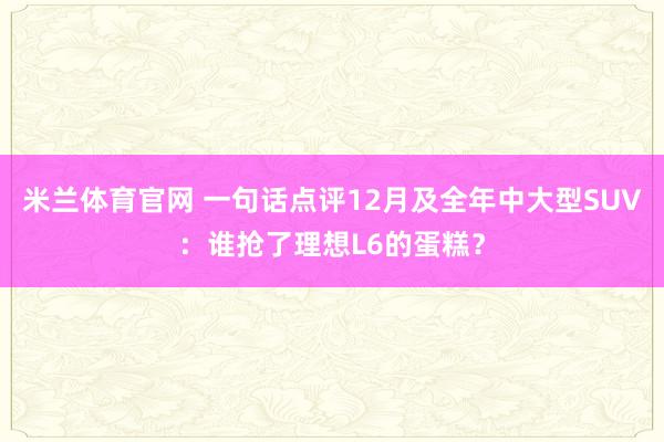 米兰体育官网 一句话点评12月及全年中大型SUV：谁抢了理想L6的蛋糕？