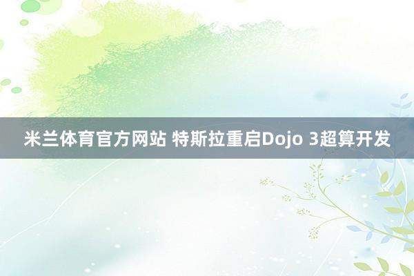 米兰体育官方网站 特斯拉重启Dojo 3超算开发